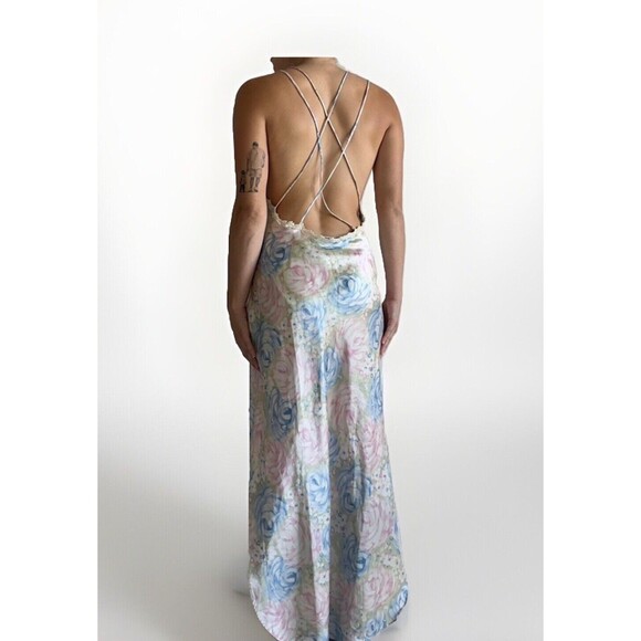 Jessica Lynn Dress Medium Satin Lace Slip Low Back Long Maxi Vintage Fairy - Picture 1 of 13